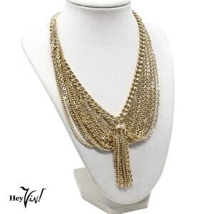 Vintage Hong Kong Chain Necklace Cascading Loops Center Tassel 18" Long -Hey Viv